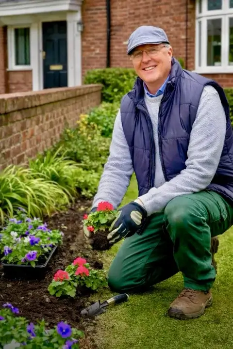 Andy the gardener planting flowers /gardencare2000